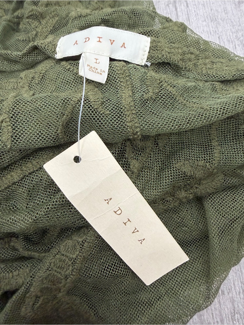 NWT Adiva Olive Green Sheer Embroidered floral Lace Kimono open-front Sz Large - Picture 7 of 11